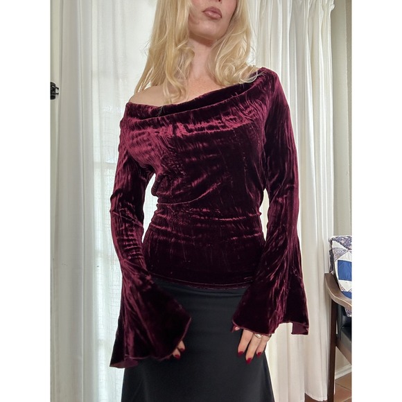 American Vintage Tops - Vintage 90s y2k bell sleeve velvet top goth grunge whimisgoth